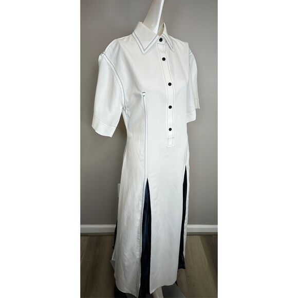 FERRAGAMO Topstitched satin-trimmed poplin midi dress Size IT38/US2 $2600 - Picture 10 of 12